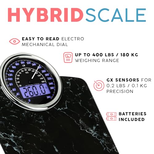 Adamson Hybrid 2-in-1 Analog & Digital Weighing Scale for Body Weight up to 400lbs + Thick Tempered Glass + Extra Large Display + Easy to Read Digital Bathroom Scale + New 2024 - Marble Black - Thumbnail 2