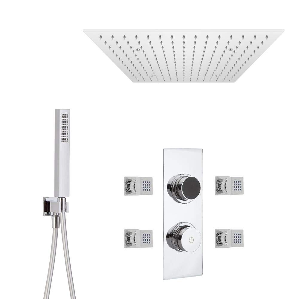 Milano Vis Digital Thermostatic Mixer Valve 500Mm Square Shower Head Handset Body Jets - Chrome