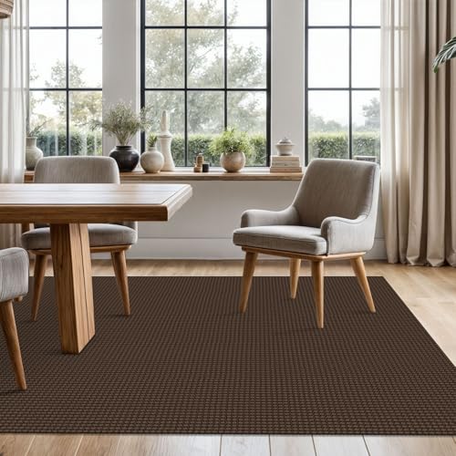 KOZYFLY Washable Area Rug 5x7 ft Rubber Backed Non Slip Rugs for Living Room Braided Cotton Bedroom Rug Woven Office Rugs Indoor Floor Carpets for Dining Bedroom Living Room, Reddish Brown/Coffee