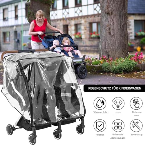Protection pluie pour poussette double transparente et respirante