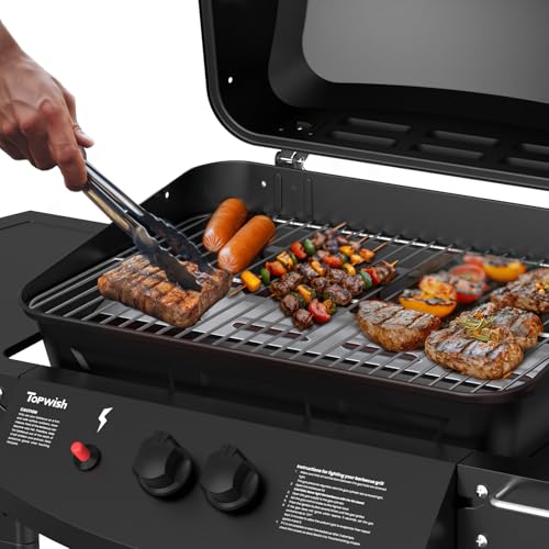 Topwish Gasgrill 2 Brenner,Gasgrill,Gasgrill klein,Gasgrill Balkon, Outdoor Grill,Grillwagen,Maße 106.44 * 55.6 * 103.85, geeignet für FR,IT,LU,ES,BE,6.0 kW