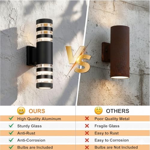 Image of Up and Down Outdoor Wall Light, 15 Inch Cylindrical Porch Wall Sconce, IP65 Waterproof Matte Black Exterior Wall Lamp, Modern Cylinder Wall Mount Light for Patio Garden Garage Villa, 2-Pack