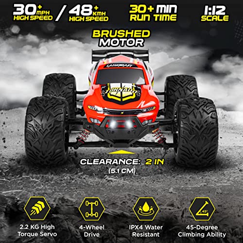 Laegendary 1:12 Scale Large Rc Cars 48+ Kmh Speed - Remote Control Car 4X4 Off Road Monster Truck Electric - All Terrain Waterproof Trucks For Adults - 2 Batteries + Connector For 30+ Min Play #TOP1