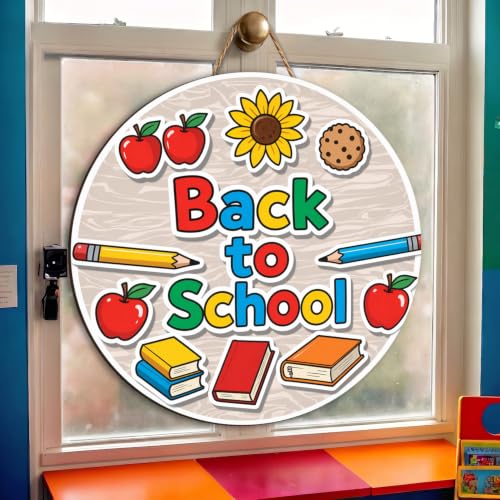 Back to School Wooden Sign Round Cute Classroom Door Sign