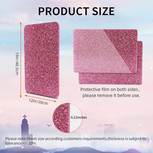Image of TOEPODO Cast Acrylic Sheet Glitter Acrylic Sheet 1 /8 inch Thickness, 19 inchx12 inch, Suitable for Laser Cutting, Ideal Material for Jewelry, Crafting, DIY Projects & Home Decor (2pcs,Pink,19x12inch)