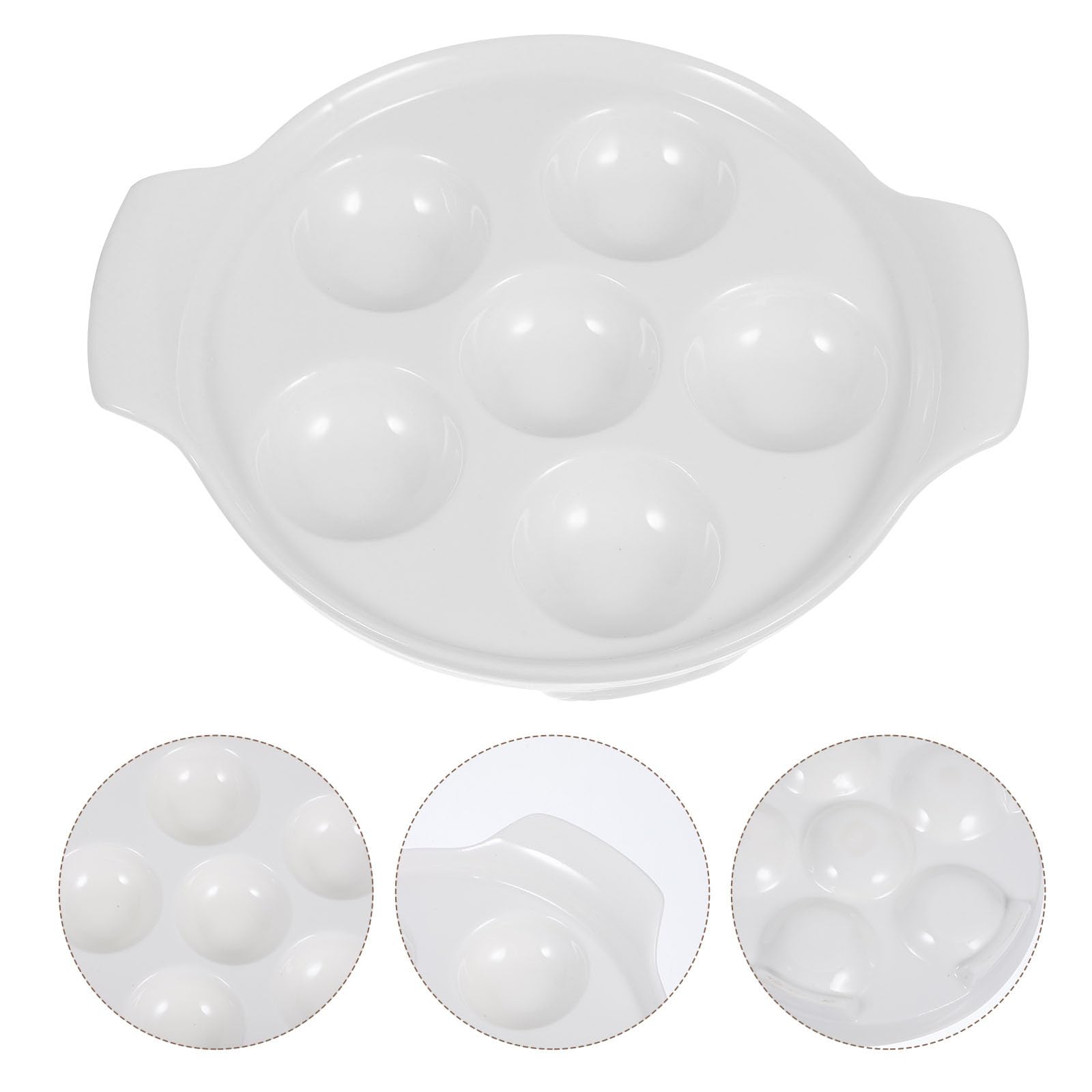 OSALADI 4 Platos de Cerámica para Hornear Caracoles con Agujeros Profundos, Asas Dobles, Diámetro 7 Pulgadas, Resistentes a Altas Temperaturas, Bandejas para Mariscos y Aperitivos