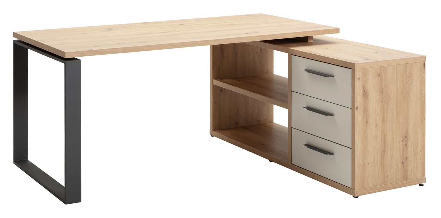 Composad Scrivania Angolare Linea DISEGNO – 170x74,5x80+90 Cm, Rovere Sonoma, Made In Italy Con Pannello Verticale