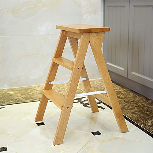 Échelle 3 marches compacte et tabouret de chaise multifonction en bois