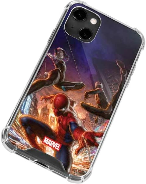 Skinit Clear Phone Case Compatible with iPhone 13 - Officially Licensed Marvel Spiderman Group Wall Design