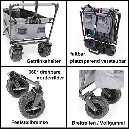 TRUTZHOLM Bollerwagen faltbar mit Dach 105 l Handwagen Gerätewagen Transportkarre Transportwagen drehbare Vorderräder 75 kg Tragkraft