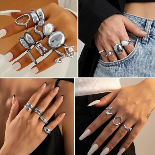 Image of Jewelry Set for Women with Multi Layer Necklaces Bracelets Hoop Earrings Set Stackable Knuckle Rings, 14k Gold Plated Jewerly Set for Everyday Styling and Gifting