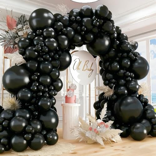 Image of 412pcs Black Balloons 18 12 10 5 Inch Black Balloon Garland Arch Kit Different Sizes Matte Latex Balloons for Baby Shower Birthday Wedding Party Decorations