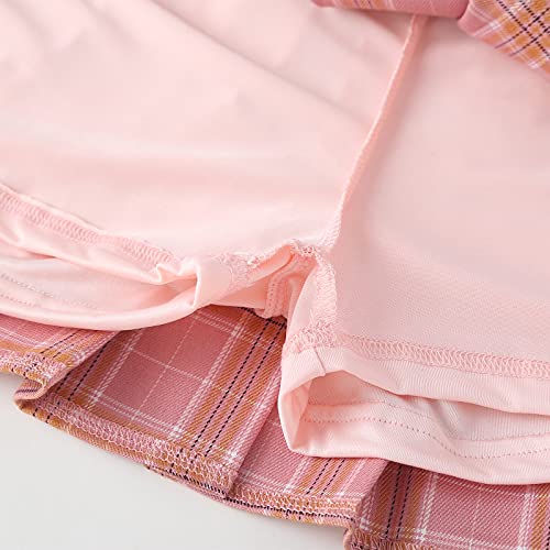 Minissaia plissada xadrez feminina e feminina, saia escolar, roupa combinando para mãe e filha, Rosa