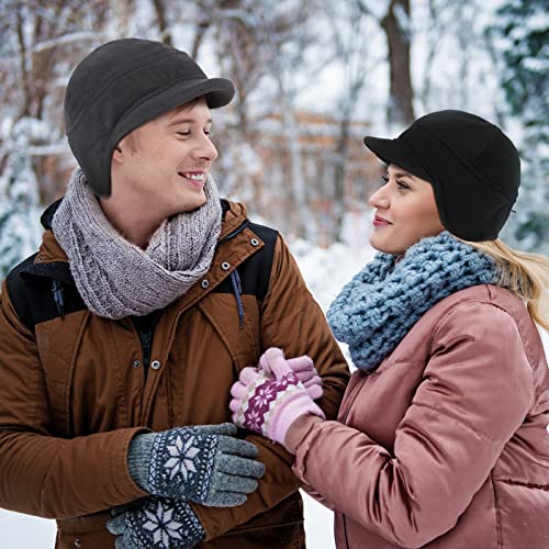3 Pcs Winter Cap For Men Windproof Fleece Winter Beanie With Short Visor Warm Fleece Earflap Hat Brimmed Bill Skull Cap For Running Outdoor, One Size #TOP6
