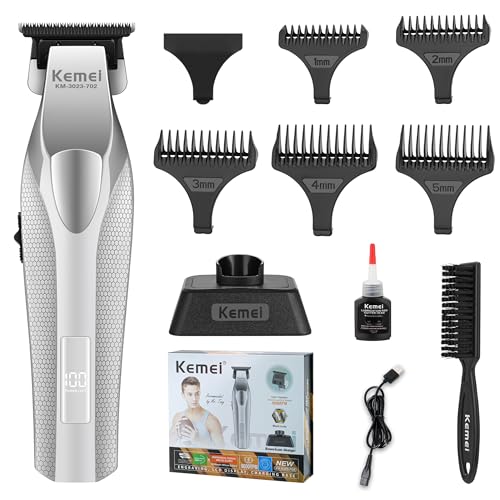 KEMEI 3023-702 Haar- und Bartschneider für Männer 9000 U/min Zero-Gapped-Trimmer für Friseure mit Vollmetallgehäuse professionelle Haarschneidemaschine mit LED-Anzeige Keramik- und DLC-Klingen