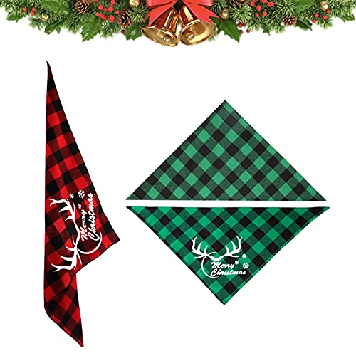 Christmas Dog Bandanas 2 Pack, Vipith Plaid Triangle Dog Bibs Scarf Printed With Christmas Tree And Santa Claus, Washable Dog Bandana Dog Outfit For Small Medium Large Dogs Cats Pets #TOP3