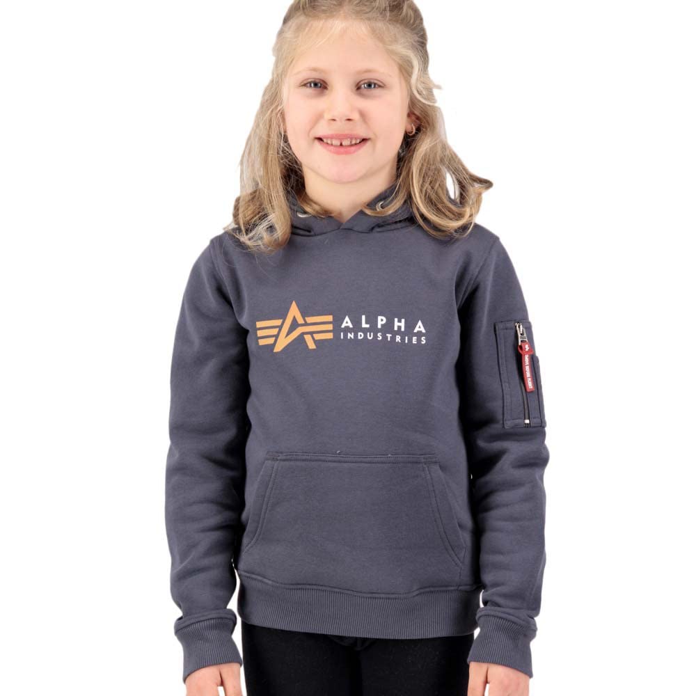 ALPHA INDUSTRIES Dziecięca bluza Alpha Label Hoody Kids/Teens z kapturem, 136-szaroczarna, 136-szaroniebieski, 152