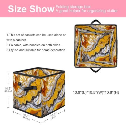 Grand bac de rangement pliable bac cube marbre jaune boîte maison durable - 3