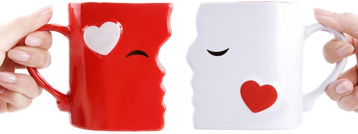 Kissing Mugs Set by Guritta, Exquisitely Crafted Two Large Cups, Each with Matching Spoon, For Him and Her on Valentine's Day, Birthday, Anniversary, Christmas or Anytime a Couple Wishes