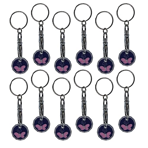 12pk Shopping Trolley Token Key Ring, 12pk Butterfly