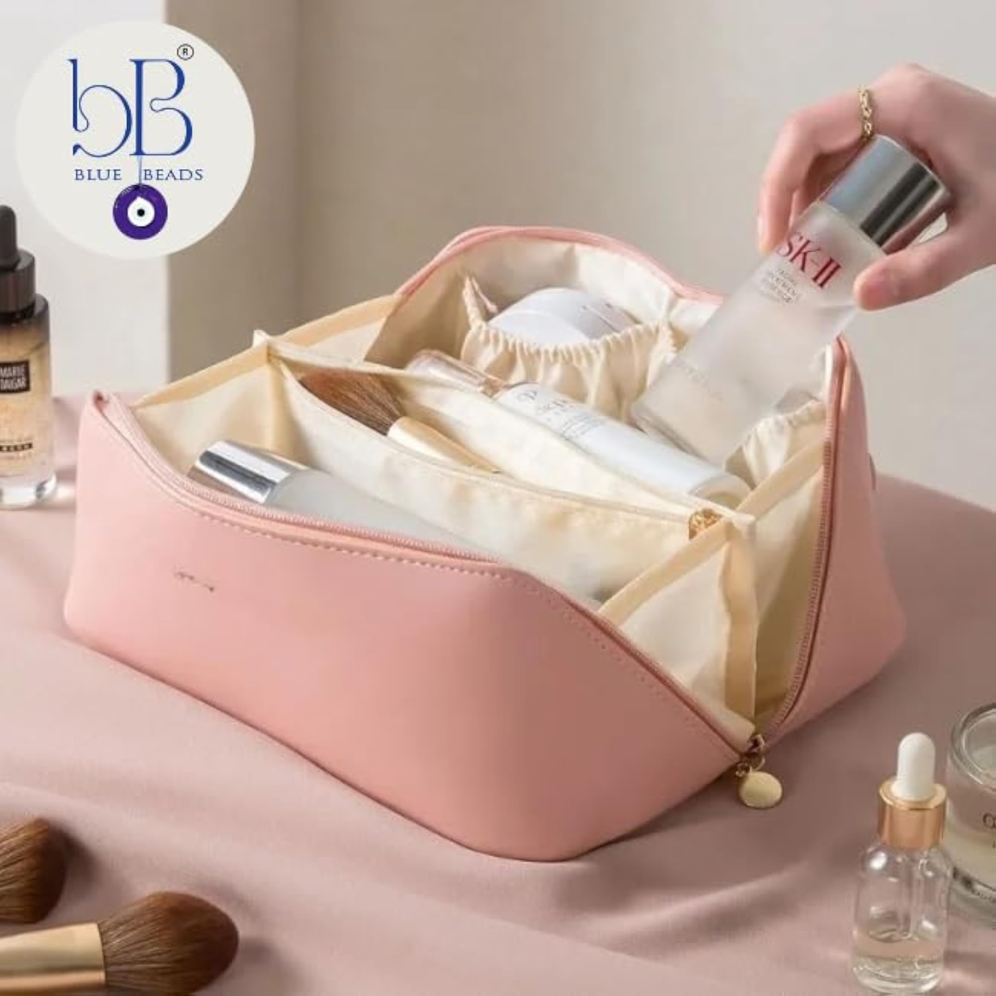 2pcs PU Leather Cosmetic Bag Set, Travel Organizer Gift