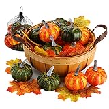 herbstdeko gartenbank 【Kürbisse Deko Set】12 künstliche Kürbisse in grün und orange mit 30 Stücke Ahornblätter. Es gibt kein Körbchen.