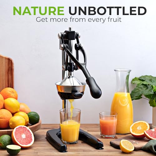 Image of Zulay Kitchen Pulperizer 9 in 1 Cast Iron Juicer - Easy-to-Clean Heavy-Duty Manual Juicer with Presser Attachment to Juice All Types of Fruits! Extra Tall with Stainless Steel Bowl - Black