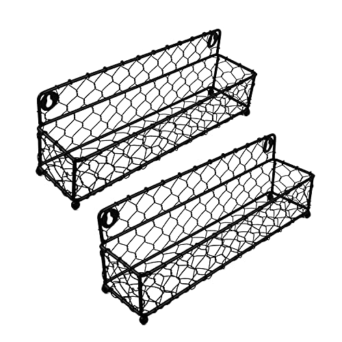 NIRMAN Moderne Gewürzregale aus schwarzem Eisendraht, Wandmontage, 31,75 cm, ideal für die Aufbewahrung von Gewürzen, Haushaltsgegenständen und mehr (schwarz), 2 Stück Cover