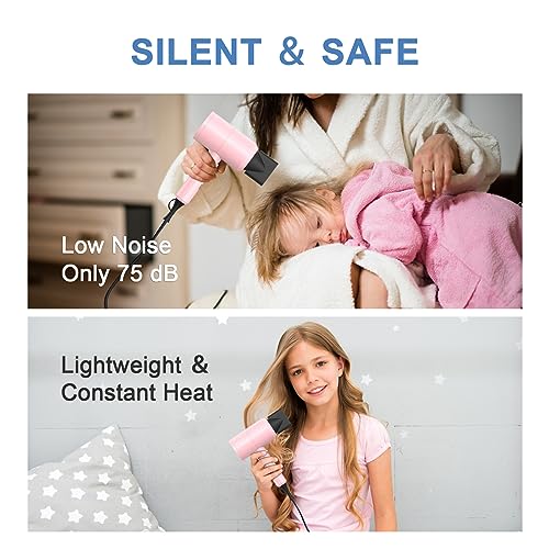 Image of slopehill Professional Ionic Hair Dryer, Powerful 1800W Fast Drying Low Noise Blow Dryer with 2 Concentrator Nozzle 1 Diffuser Attachments for Home Salon Travel (Pink)