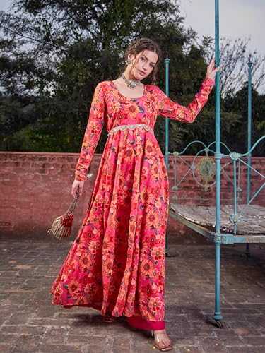 Image of Shae by Sassafras Women Floral Poly Muslin Anarkali Kurta