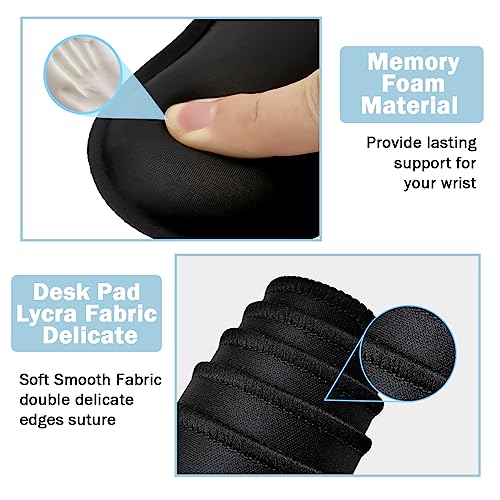 4-in-1 Large Gaming Mouse Pad, Keyboard Wrist Rest Pad & Wrist Support Mousepad Set, Extended Desk Pad Waterproof Desk Mat for Home Office Study Game-Black