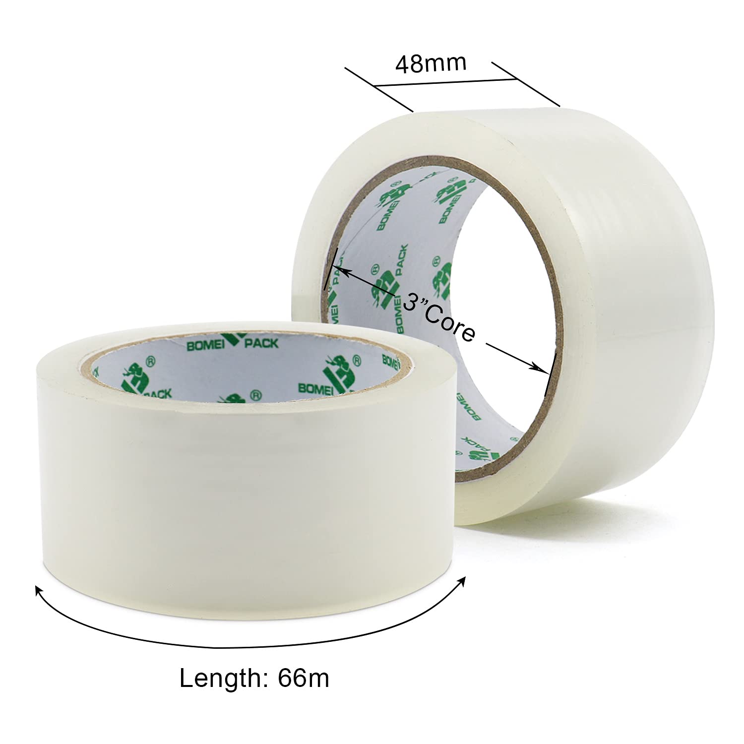 BOMEI PACK 6 Rollos Cinta Embalar Adhesiva Transparente 48MMx 66M para Cajas y Paquetes Ideal para Envíos y Mudanzas