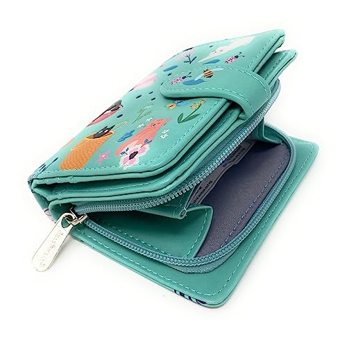 Shag Wear Cats in the Garden Small Animal Wallet for Women and Teen Girls Vegan Faux Leather 4.5" Teal4