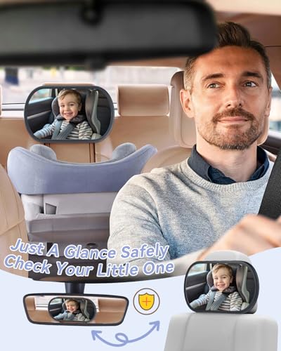 Image of Baby Car Mirror for Backseat - Rear Facing Car Seat Mirror Safety for Infant Newborn - Easily Observe the Baby Move,Clear Wide View,360Rotation, Secure, Shatterproof - Black