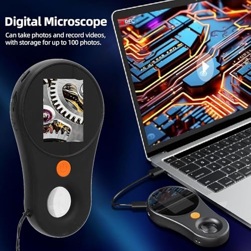 Image of Macro Digital Microscope, 500X Handheld Digital Microscope Fixed Focus, Portable Handheld Magnifying Glass with 2.0 Inch Screen, 2MP Pixels, Built in 8 LEDs, for OS