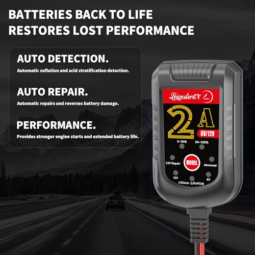 Image of 2 Pack Battery Charger 2A 6V 12V, Trickle Charger and Maintainer with Pulse Repair, Automatic Float Charger for Car Motorcycle Boat Lawn Mower ATV RV, 10FT Cable, LiFePO4 Lithium AGM Gel Lead Acid