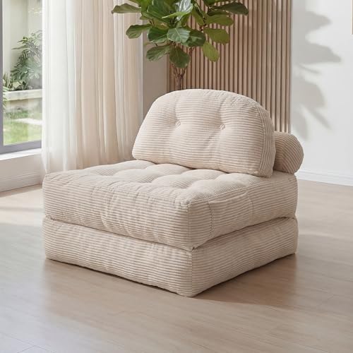 Jpiziso Canapé-Lit Convertible 1 Place Pliable, 3-en-1 Fauteuil Multifonction, Canapé de Sol en Tissu Velours Côtelé avec Poignée pour Petit Espace, Chambre, Salon,...