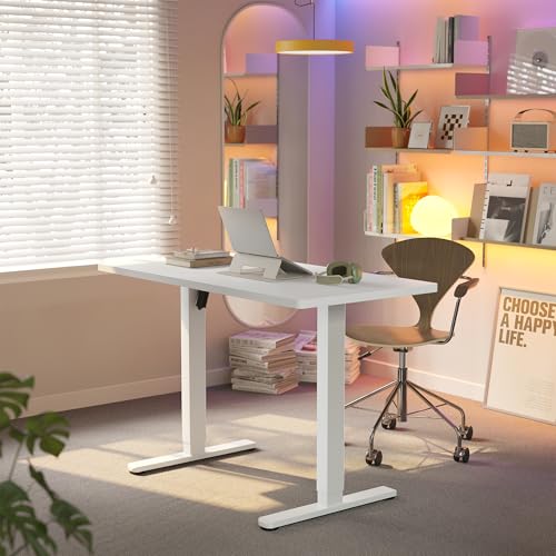 Image of HUANUO 43 x 24 inch Electric Standing Desk Adjustable Height, 4 Memory Height Settings, Sit Stand Up Desk for Home Office & Computer Workstation, White