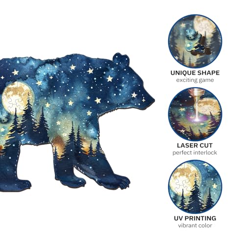 Jigfoxy Rompecabezas de Madera para Adultos, Rompecabezas de Madera en Forma de Oso Astral, Rompecabezas único en forma de animal, Regalos de cumpleaños y Acción de Gracias para mujeres, hombres y amantes de los rompecabezas (S-9.1*6in-100 piezas) miniatura 4