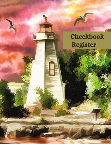 Checkbook Register: Lighthouse themed account ledger makes monthly budgeting and financial goal setting easy with this simple to use design - Large Size is great for seniors!