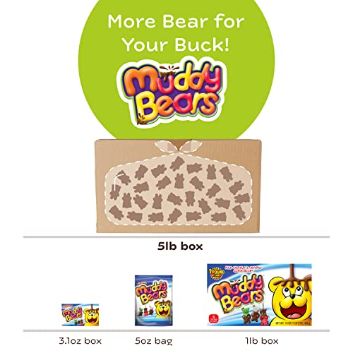 Muddy Bears Chocolate-Covered Gummi Bears - Chocolate-Covered Gummy Candy For All Ages - Chocolate-Covered Fruit Snacks In Green Apple, Strawberry & Pineapple Flavors - 12 Count (5 Oz Each) #TOP3