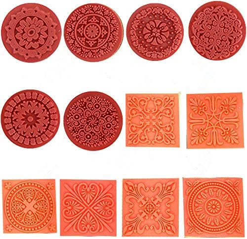 Magnoloran 12 Pieces Wooden Stamps, Retro Vintage Floral Flower Pattern Rubber Stamp Set for DIY Craft Card Making Planner Scrapbooking Supplies