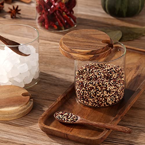 3 Pack 250Ml / 8.5Oz Clear Glass Seasoning Jar With Wooden Lid And Wooden Spoon, Adorable Sugar Bowl Bath Salt Storage Jar Seasoning Container Seasoning Jar With Spoon For Seasoning, Kitchen Pepper #TOP2