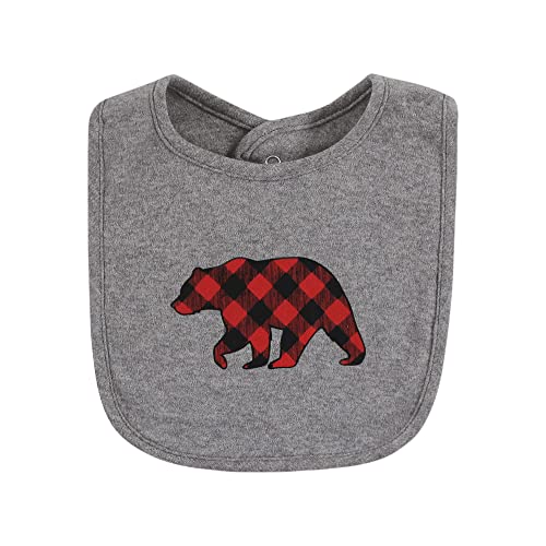 Image of Hudson Baby Unisex Baby Cotton Bibs, Buffalo Plaid Bear, One Size