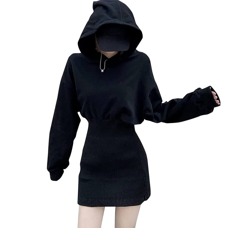 スウェットワンピース 秋のスリムハイウエスト長袖フード付き