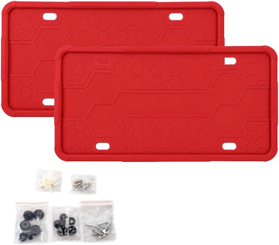 2 Pack Silicone License Plate Frames, Red