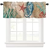 Seahorse Ocean Valances for Windows Nautical Ocean Animal Vintage Kitchen Valances Rod Pocket Curtai