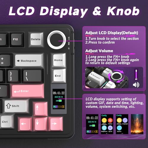 Image of AULA S75 PRO Wireless Mechanical Keyboard with Screen&Knob, 75% Hot Swappable Gaming Keyboard with Pre-lubed Switches, RGB Backlit, PBT Keycaps Creamy Sounding Pc Gaming Keyboards