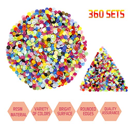 BESTNULE Snaps and Snap Pliers Set, 360 Sets 24 Colors T5 Plastic Buttons for Sewing and Crafting, Resin Snaps Hand Tool Snaps Fastener with Organizer Storage Containers