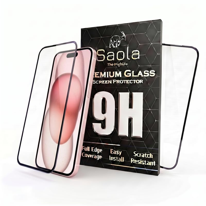 Image of Saola HD+ Oleophobic Tempered Glass For Apple Iphone 15 Plus (Pack Of 2) with Hassle-less Installation Kit. Full screen Coverage. 6.7 inch